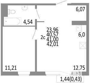 2-к квартира, строящийся дом, 41м2, 6/10 этаж