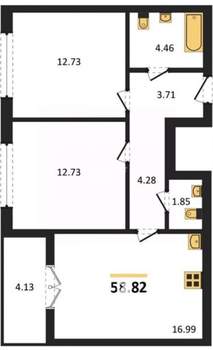 3-к квартира, вторичка, 62м2, 8/17 этаж