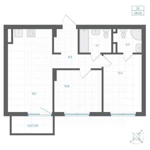 2-к квартира, вторичка, 58м2, 5/18 этаж
