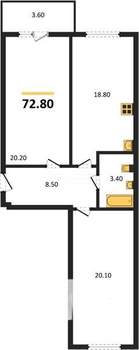 2-к квартира, строящийся дом, 74м2, 11/25 этаж