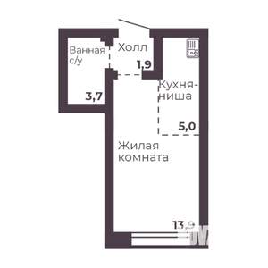 1-к квартира, вторичка, 25м2, 6/17 этаж