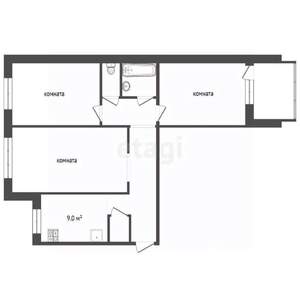 3-к квартира, вторичка, 66м2, 9/10 этаж