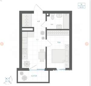 1-к квартира, вторичка, 32м2, 11/18 этаж