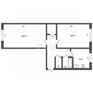 2-к квартира, вторичка, 53м2, 1/5 этаж