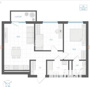 2-к квартира, вторичка, 60м2, 4/18 этаж