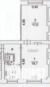 2-к квартира, вторичка, 46м2, 4/4 этаж