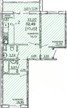 3-к квартира, строящийся дом, 55м2, 1/10 этаж