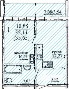 1-к квартира, строящийся дом, 36м2, 3/10 этаж