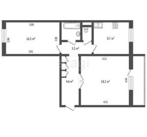2-к квартира, вторичка, 53м2, 5/10 этаж