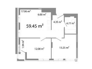 3-к квартира, строящийся дом, 59м2, 13/21 этаж
