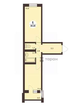1-к квартира, вторичка, 41м2, 9/20 этаж