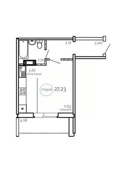 Студия квартира, строящийся дом, 27м2, 1/10 этаж