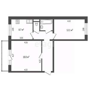 2-к квартира, вторичка, 52м2, 6/10 этаж