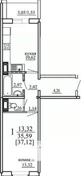1-к квартира, вторичка, 36м2, 1/10 этаж