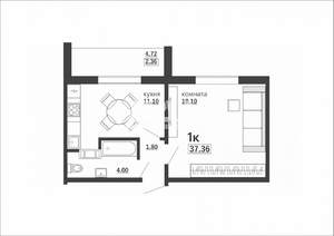 1-к квартира, вторичка, 37м2, 6/10 этаж