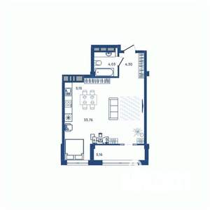 1-к квартира, вторичка, 52м2, 3/23 этаж