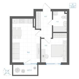 1-к квартира, вторичка, 41м2, 5/9 этаж
