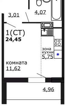 Студия квартира, вторичка, 24м2, 14/18 этаж
