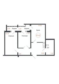 2-к квартира, вторичка, 67м2, 11/16 этаж