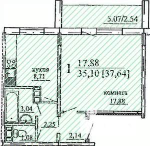 1-к квартира, строящийся дом, 38м2, 4/10 этаж
