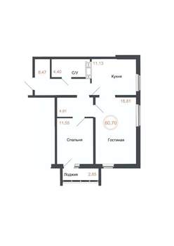 2-к квартира, вторичка, 61м2, 14/16 этаж