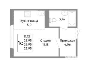 Студия квартира, строящийся дом, 24м2, 2/10 этаж