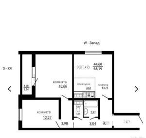 3-к квартира, вторичка, 68м2, 16/18 этаж