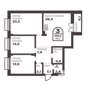 3-к квартира, вторичка, 96м2, 1/24 этаж