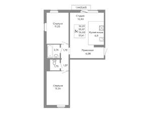 3-к квартира, вторичка, 56м2, 7/10 этаж