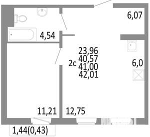 2-к квартира, строящийся дом, 41м2, 7/10 этаж