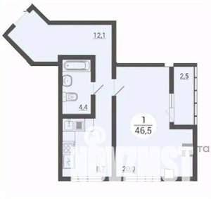 1-к квартира, вторичка, 46м2, 8/9 этаж