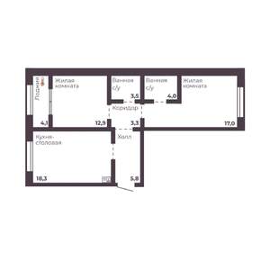 2-к квартира, строящийся дом, 65м2, 4/17 этаж