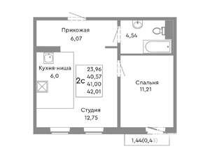 2-к квартира, строящийся дом, 41м2, 6/10 этаж