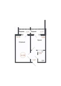 1-к квартира, вторичка, 35м2, 14/16 этаж