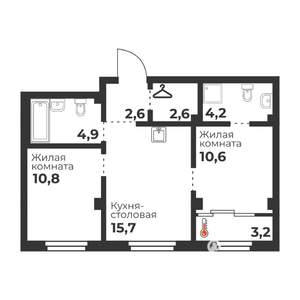 2-к квартира, вторичка, 51м2, 6/23 этаж