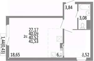 2-к квартира, сданный дом, 40м2, 9/10 этаж