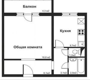 1-к квартира, вторичка, 40м2, 6/9 этаж