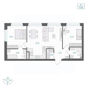 2-к квартира, вторичка, 71м2, 10/30 этаж