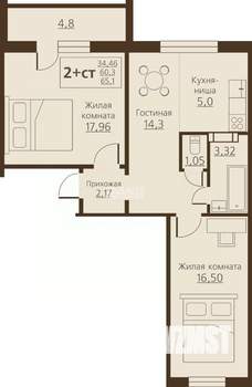 2-к квартира, вторичка, 65м2, 8/10 этаж