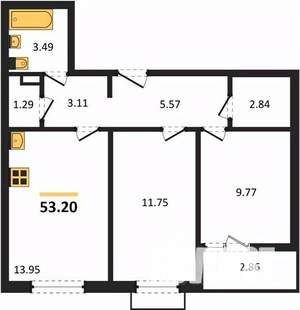 2-к квартира, вторичка, 53м2, 10/10 этаж