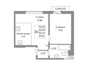 2-к квартира, строящийся дом, 36м2, 8/10 этаж
