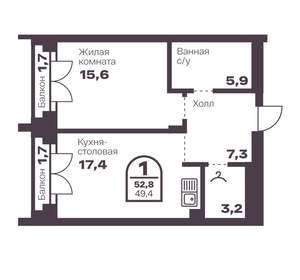 1-к квартира, вторичка, 49м2, 7/8 этаж
