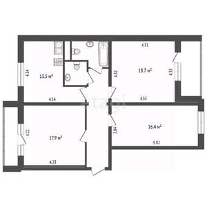 3-к квартира, вторичка, 82м2, 9/10 этаж