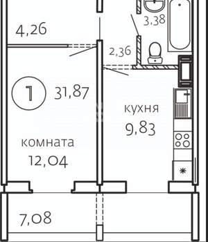 1-к квартира, вторичка, 32м2, 2/10 этаж