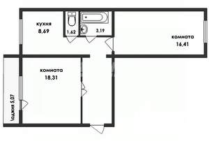 2-к квартира, вторичка, 52м2, 2/10 этаж