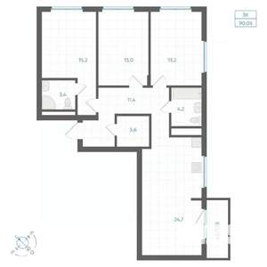 3-к квартира, вторичка, 90м2, 13/18 этаж