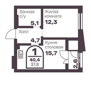 1-к квартира, вторичка, 38м2, 14/8 этаж
