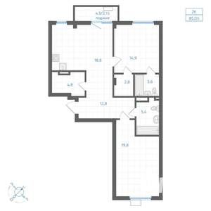 2-к квартира, вторичка, 85м2, 3/10 этаж