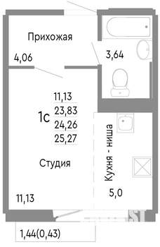 Студия квартира, строящийся дом, 24м2, 8/10 этаж