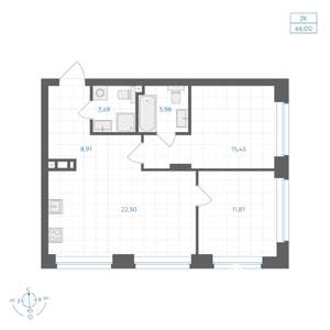 2-к квартира, вторичка, 66м2, 6/30 этаж